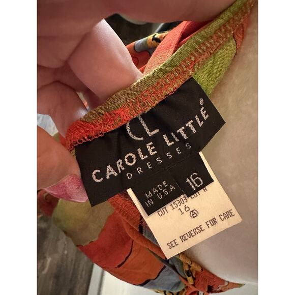 Vintage 90s Carole Little Orange Green Beach Boho Abstract Striped Dress Sz 14 - Picture 7 of 8